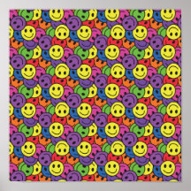 Smiley Faces Retro Hippy Pattern Posters