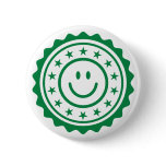 Smiley green approved quality seal pinback button