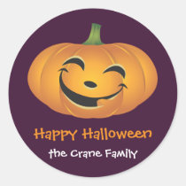 Smiley jolly pumpkin custom Halloween gift tag stickers