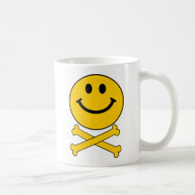Smiley skull and crossbones mug