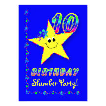 Smiley Star 10th Birthday Slumber Party Invitation