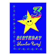 Smiley Star 3rd Birthday Slumber Party Invitation