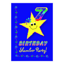 Smiley Star 7th Birthday Slumber Party Invitation