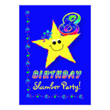 Smiley Star 8th Birthday Slumber Party Invitation