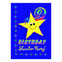 Smiley Star 9th Birthday Slumber Party Invitation