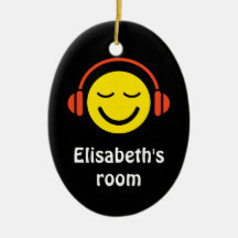 Smiley with headphones music door hanger ornament
