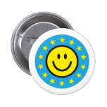 Smiley with yellow stars - blue pinback button