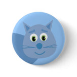 Smiling blue cartoon cat button / badge