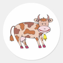 Smiling Brown Cow Round Sticker