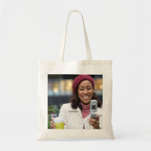 Smiling Business Woman with Cell Phone Bags