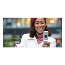 Smiling Business Woman with Cell Phone Personalized Photo Card