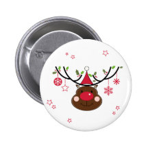 Smiling Christmas Reindeer Pinback Buttons