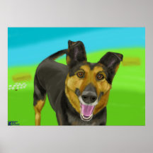 Smiling German Shepherd on a Rural Background Posters