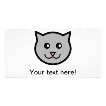 Smiling grey cat cartoon head photo cards