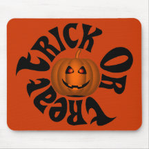 Smiling Jack O Lantern with Orange Eyes Black T Mouse Pad