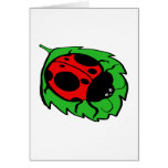 Smiling Ladybug on a Green Leaf Card