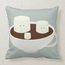 Smiling marshmallows in hot chocolate pillows
