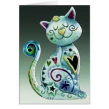 Smiling Painted Cat with Hearts Cards