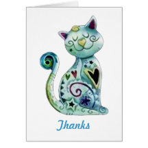 Smiling Painted Cat with Hearts Greeting Card