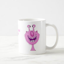 Smiling Pink Cute Monster With Beard Coffee Mugs