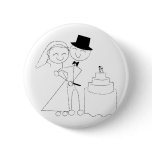 Smiling Stick Figure Couple Cuts the Wedding Cake Pin