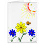 smiling sun shining on flowers and butterfly