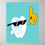 Smiling Tooth Cartoon Character Number One Poster