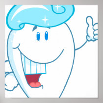 Smiling Tooth Cartoon Character With Toothpaste On Poster