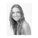 Smiling young woman portrait pencil render postcards