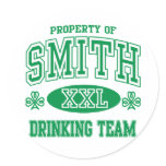 Smith Irish Drinking Team Round Sticker