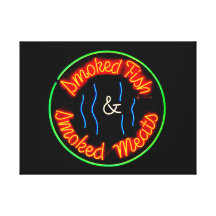 Smoked Fish & Smoked Meats Neon Sign Gallery Wrap Canvas