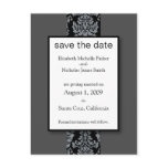 Smoky Grey Baroque Damask Save the Date Postcard