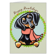 Smooth Black Tan Dachshund Happy Howlidays Cards