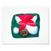 Snake by santa hat merry christmas and bells photo print