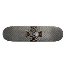 Snake Skin Board with Chrome Skull Wooden Cross Custom Skate Board