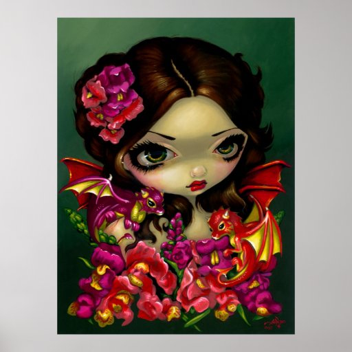 Snapdragon Fairy ART PRINT fantasy dragon flowers