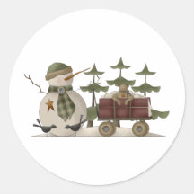 Snow Bobbins · Snowman With Wagon Round Sticker