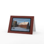 Snow Covered Red Barn Happy Holidays Card