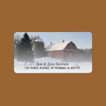 Snow Covered Red Barn Return Address Labels labels
