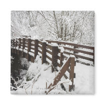 Snow Covered Wooden Bridge Magnets