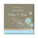 Snow Flower Swirls Blue Save The Date Magnet
