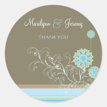 Snow Flower Swirls Blue Thank You / Gift Sticker