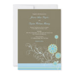 Snow Flower Swirls Blue Wedding Invitation