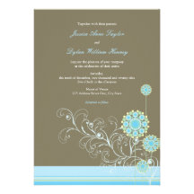 Snow Flower Swirls Blue Wedding Invitation