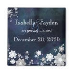 Snow Flowers Blue Winter Wedding Save the Date Refrigerator Magnet