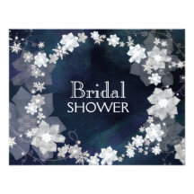 Snow Flowers Winter Wreath Bridal Shower Invites