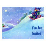 SNOW FUN WINTER BIRTHDAY PARTY INVITATION SLEDDING