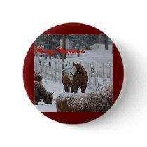 Snow horse, Merry Christmas! Pinback Buttons