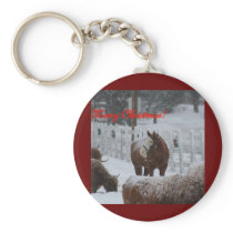 Snow horse, Merry Christmas! Key Chains