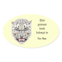 Snow Leopard Bookplate Oval Stickers